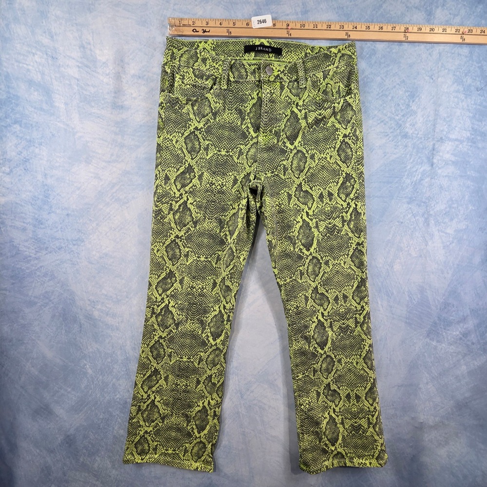 J Brand Selena Lime Green Snakeskin Print Cropped‎ Bootcut Jeans Womens 28
